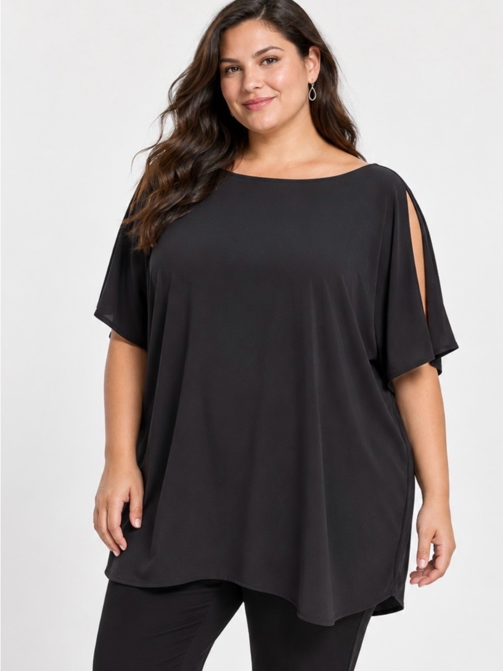 Lauren Ralph Lauren 3X Black Slit Sleeve Draped Tunic Top